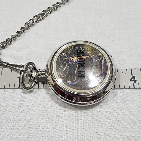 Al Agnew White Tailed Deer Pocket Watch Quartz Movement Silver Tone Case Chain - Picture 8 of 16